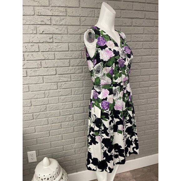 Talbots Oprah Collection Women Sleeveless Floral Print Pleat Fit Flare Dress 6P - Picture 5 of 10